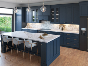 Blue shaker kitchen cabinet